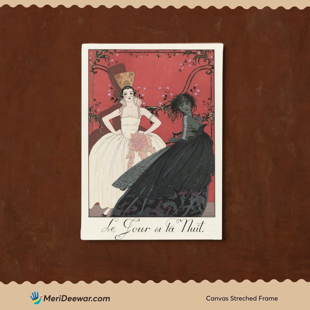 Le Jour et la Nuit Poster by George Barbier 3 : 4 Vertical New Premium Wall Art Canvas by MeriDeewar