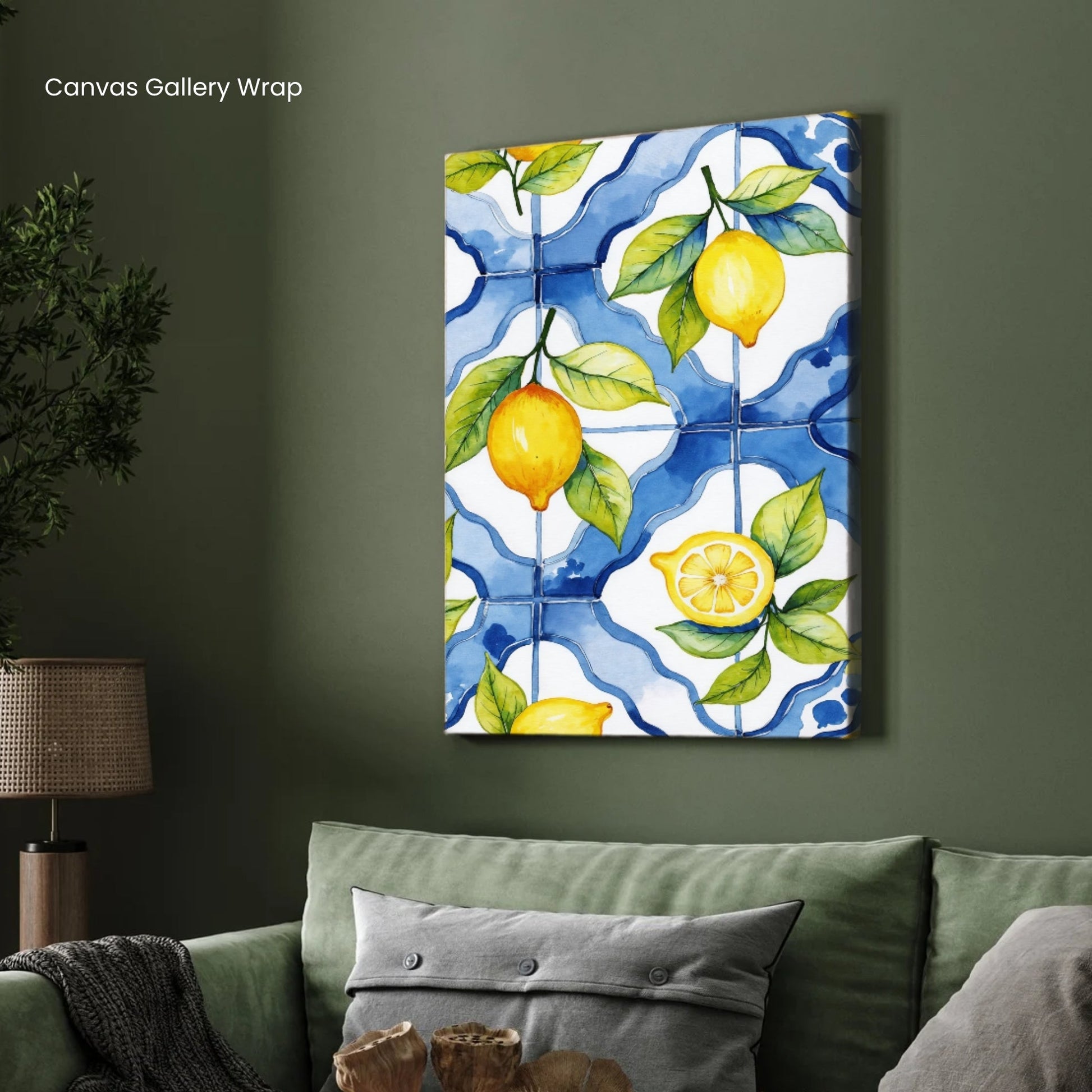 Lemon Watercolor Painting | Fresh Citrus Fruit Art Print for Kitchen 2 : 3 Vertical Premium Wall Art Canvas by MeriDeewar