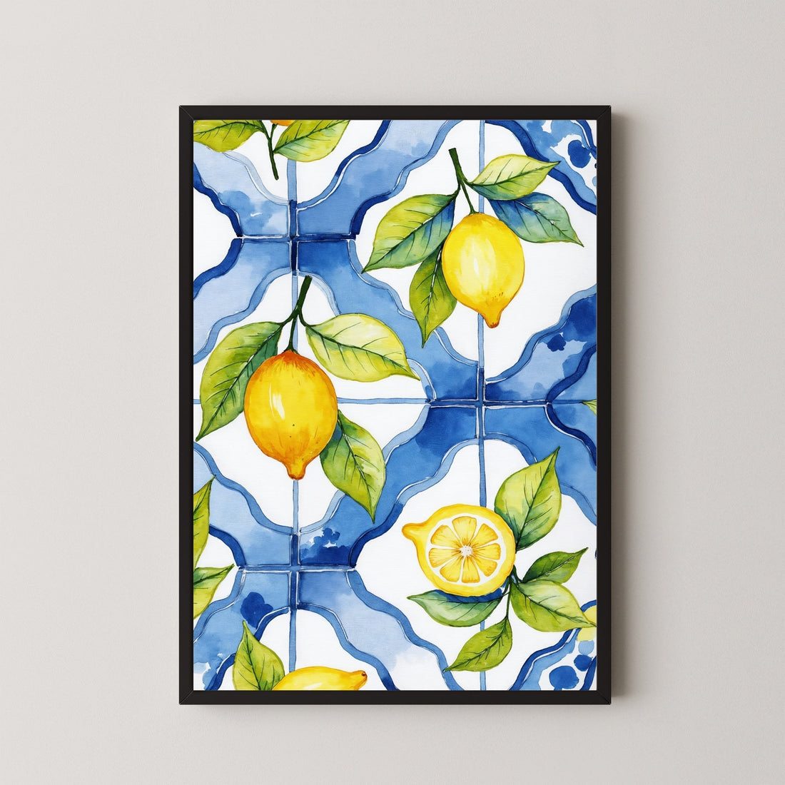 Lemon Watercolor Painting | Fresh Citrus Fruit Art Print for Kitchen 2 : 3 Vertical Premium Wall Art Canvas by MeriDeewar