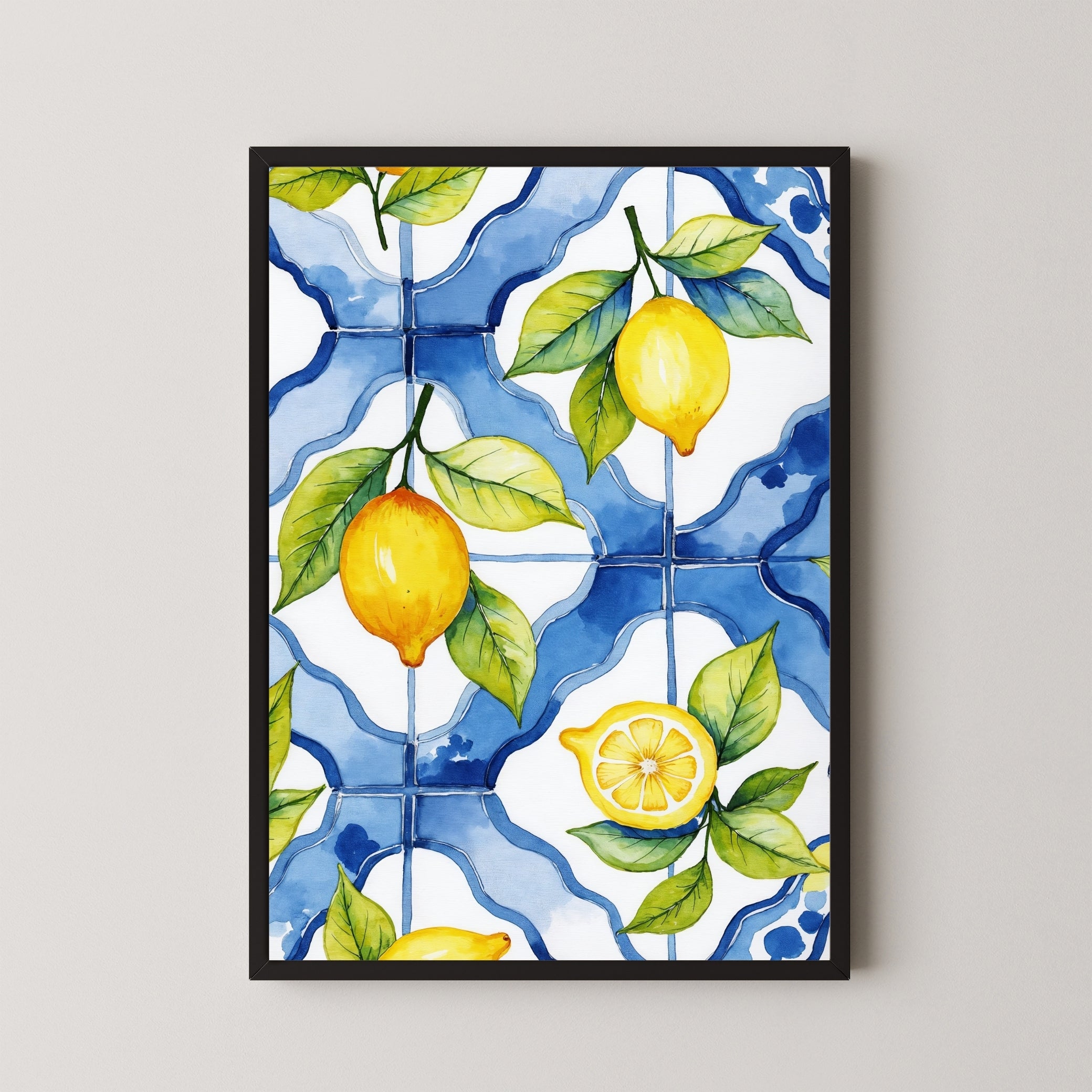 Lemon Watercolor Painting | Fresh Citrus Fruit Art Print for Kitchen 2 : 3 Vertical Premium Wall Art Canvas by MeriDeewar
