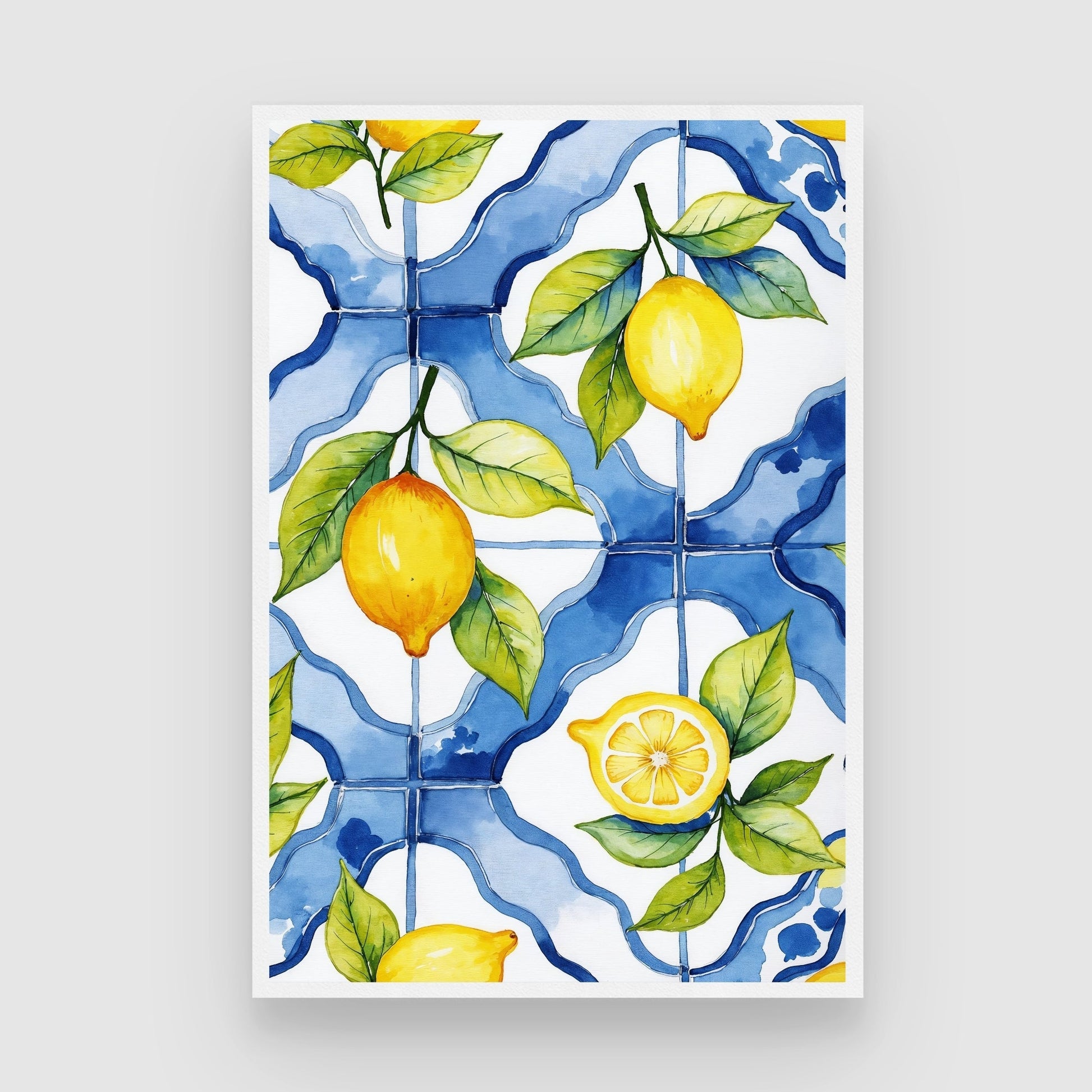 Lemon Watercolor Painting | Fresh Citrus Fruit Art Print for Kitchen 2 : 3 Vertical Premium Wall Art Canvas by MeriDeewar