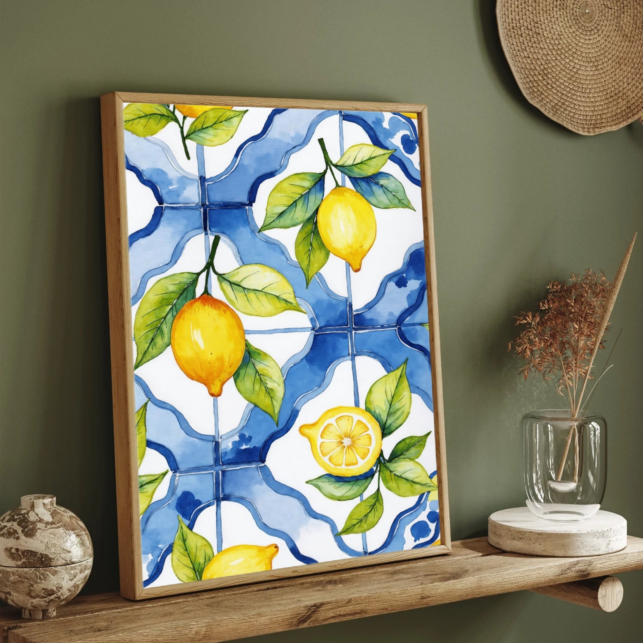 Lemon Watercolor Painting | Fresh Citrus Fruit Art Print for Kitchen 2 : 3 Vertical Premium Wall Art Canvas by MeriDeewar
