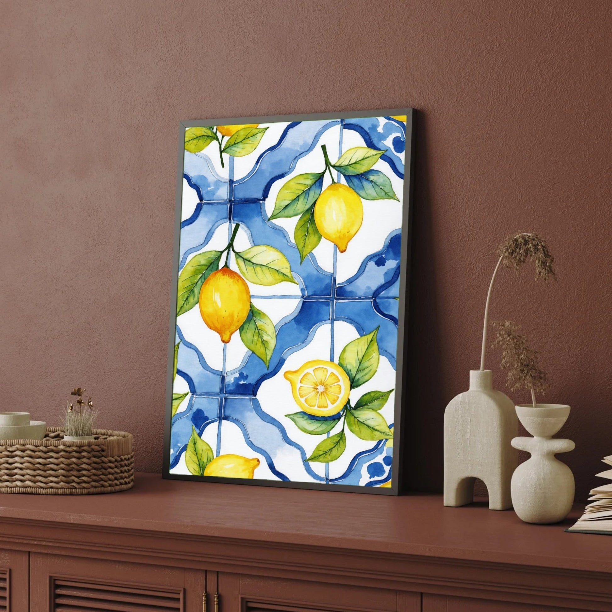 Lemon Watercolor Painting | Fresh Citrus Fruit Art Print for Kitchen 2 : 3 Vertical Premium Wall Art Canvas by MeriDeewar