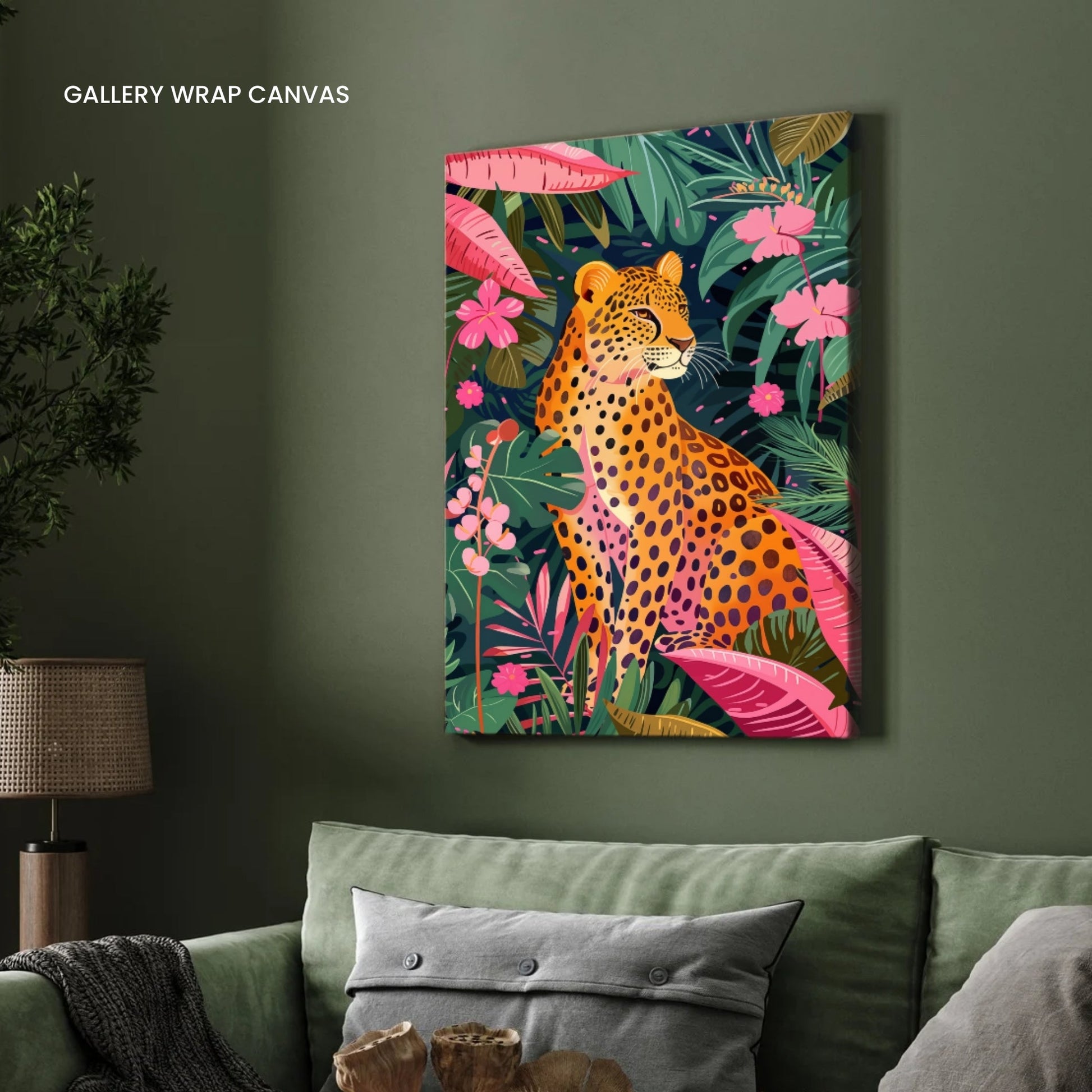 Leopard in Tropical Paradise – Exotic Jungle Wall Art 2 : 3 Vertical Premium Wall Art Canvas by MeriDeewar
