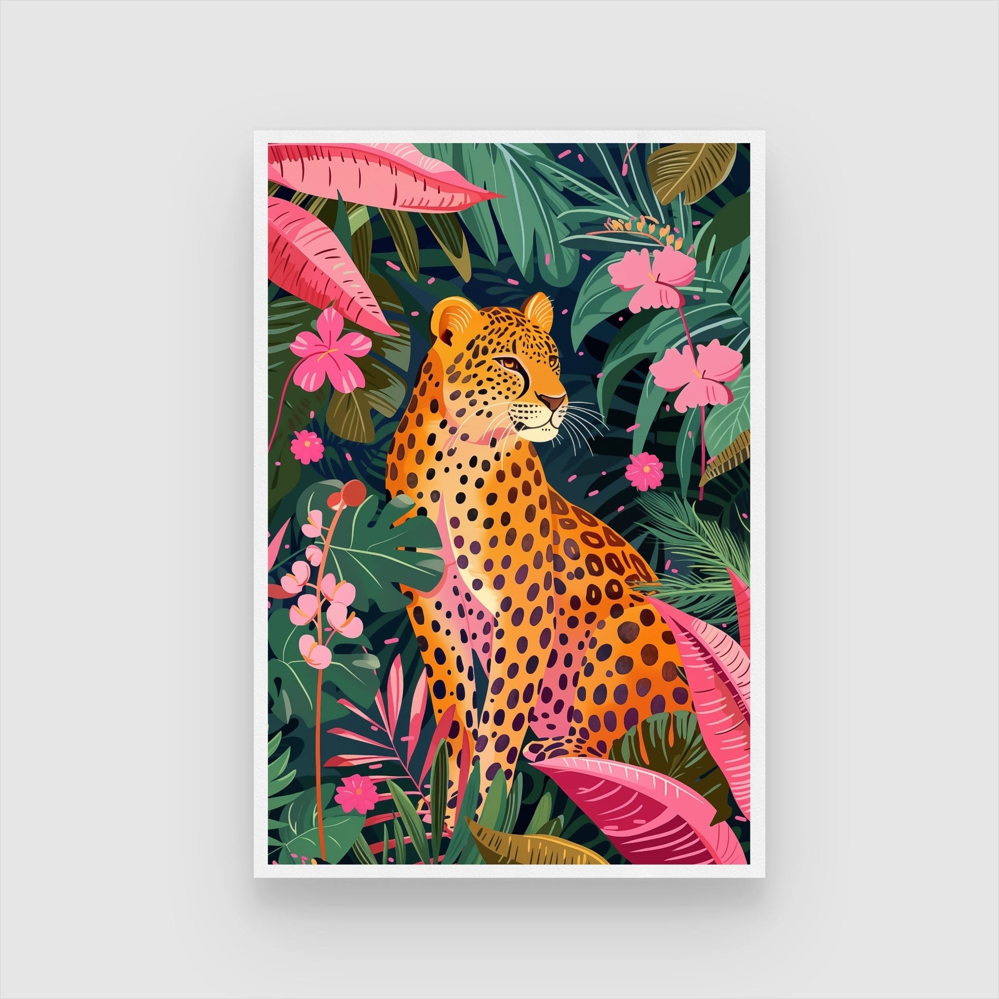 Leopard in Tropical Paradise – Exotic Jungle Wall Art 2 : 3 Vertical Premium Wall Art Canvas by MeriDeewar