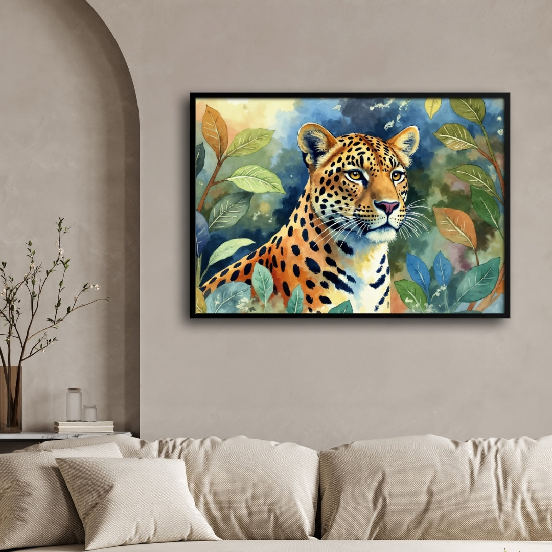 Leopard Whispers — Botanical Wildlife Canvas 2 : 3 Horizontal Premium Wall Art Canvas by MeriDeewar