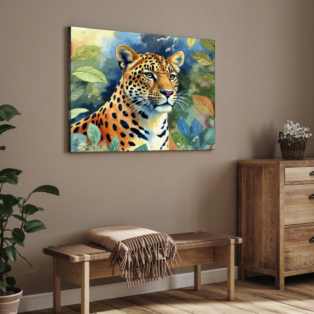 Leopard Whispers — Botanical Wildlife Canvas 2 : 3 Horizontal Premium Wall Art Canvas by MeriDeewar