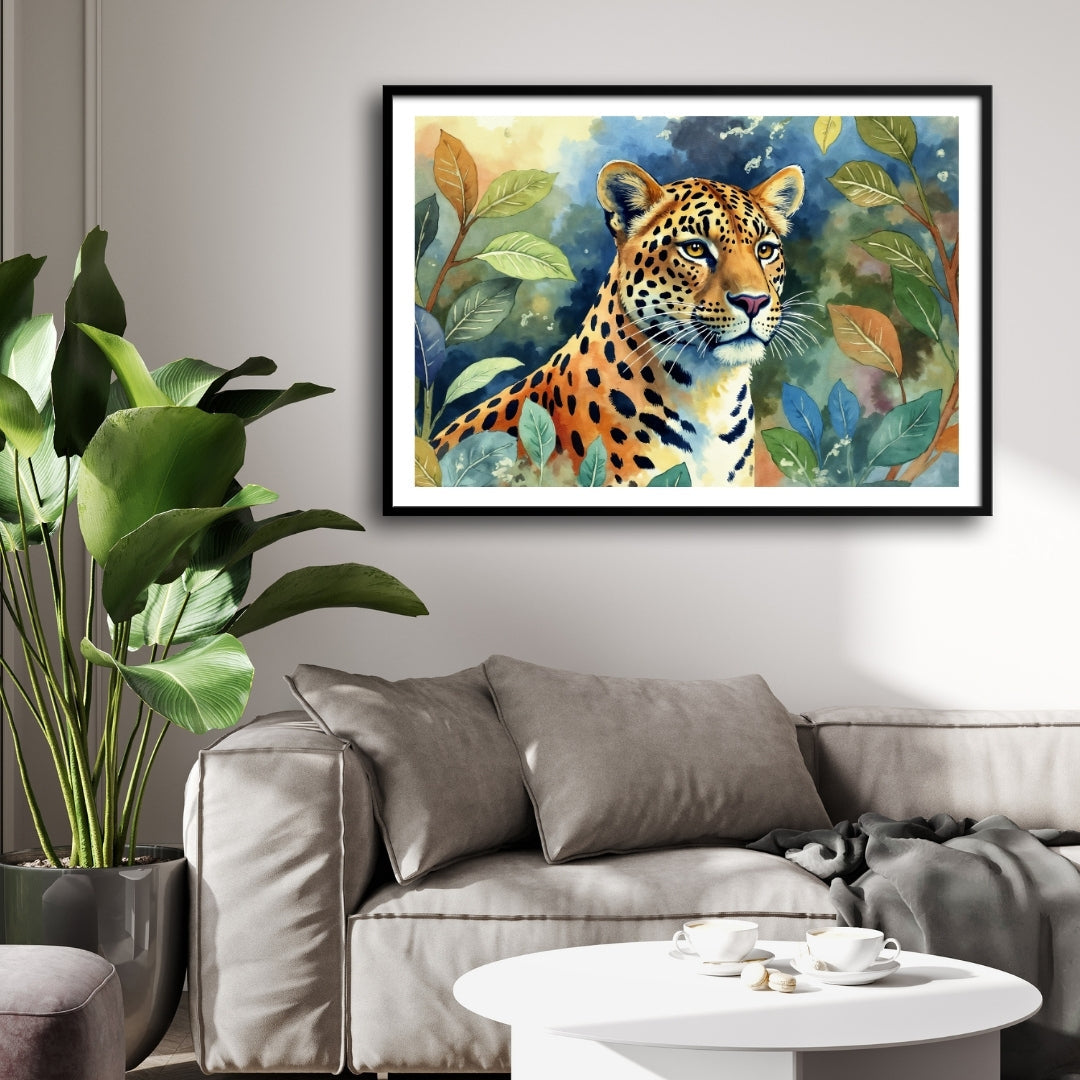 Leopard Whispers — Botanical Wildlife Canvas 2 : 3 Horizontal Premium Wall Art Canvas by MeriDeewar