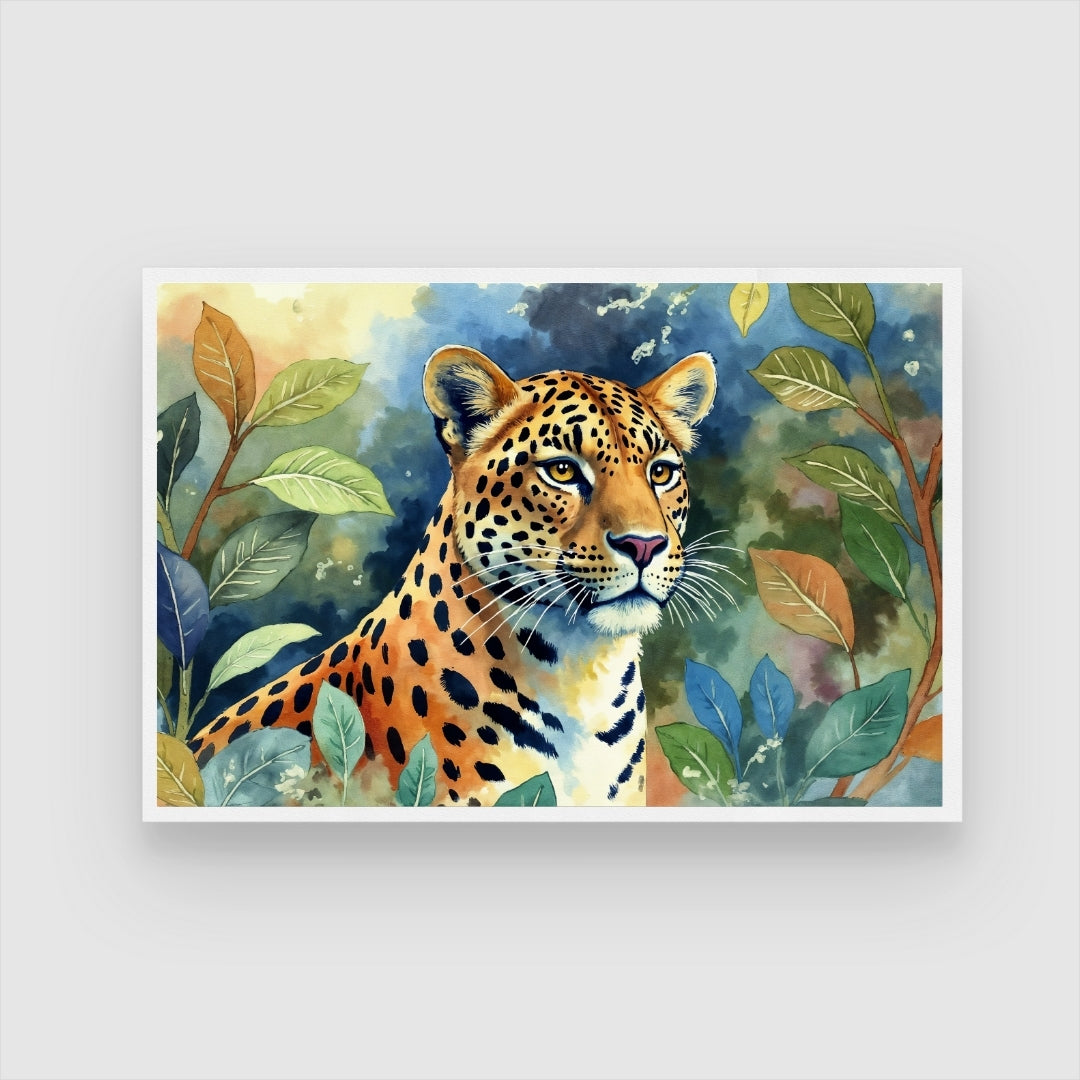 Leopard Whispers — Botanical Wildlife Canvas 2 : 3 Horizontal Premium Wall Art Canvas by MeriDeewar