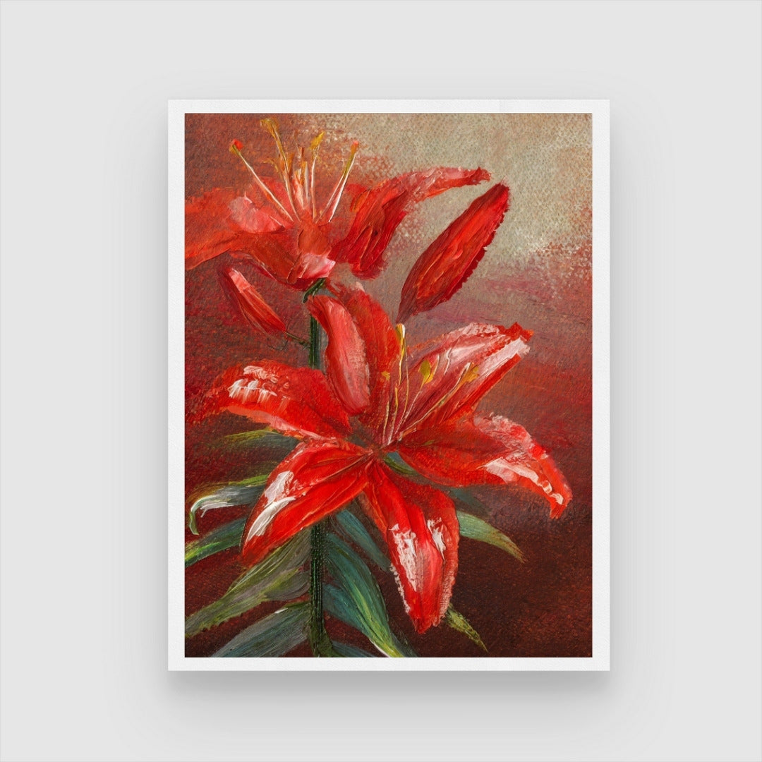 Lily Flower Abstract Art Painting - Vibrant Wall Decor 3 : 4 Vertical New Premium Wall Art Canvas by MeriDeewar