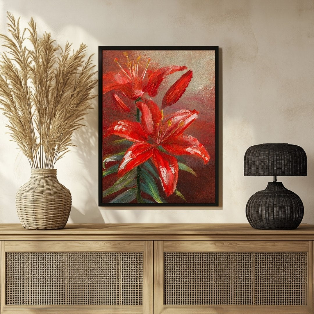 Lily Flower Abstract Art Painting - Vibrant Wall Decor 3 : 4 Vertical New Premium Wall Art Canvas by MeriDeewar