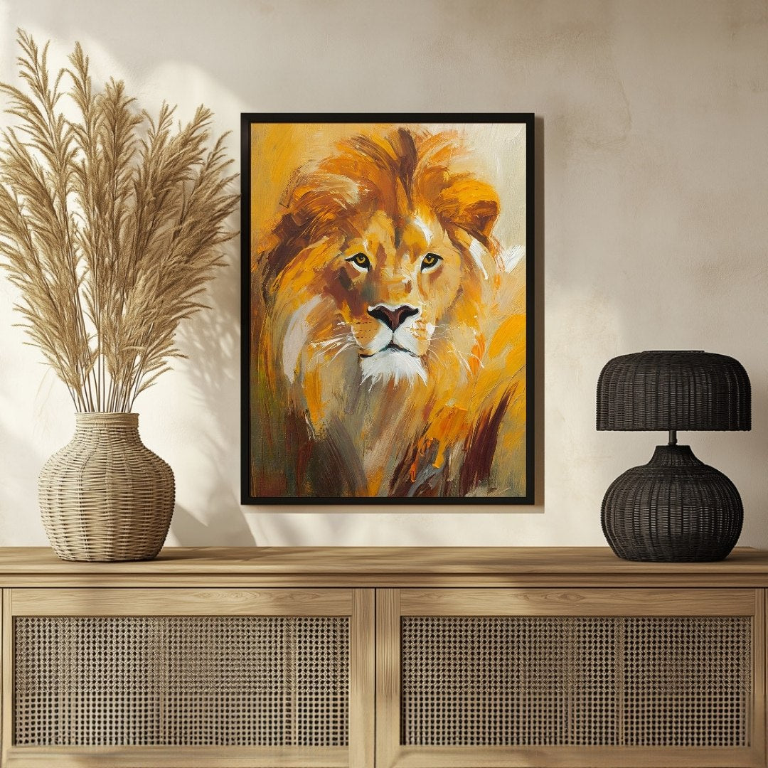 Lion Abstract Painting – Unique Wall Art for Living Room Decor 3 : 4 Vertical New Premium Wall Art Canvas by MeriDeewar