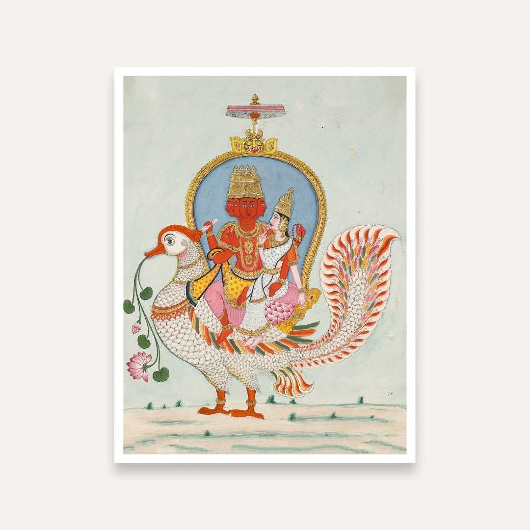 Lord Brahma & Saraswati Painting for Pooja Room | Spiritual Wall Art for Home | Giclée Print 5 : 6 Vertical Premium Wall Art Canvas by MeriDeewar