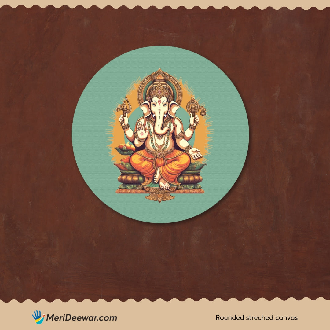 Lord Ganesh Circular Canvas Frame Circular Canvas Frame Premium Wall Art Canvas by MeriDeewar