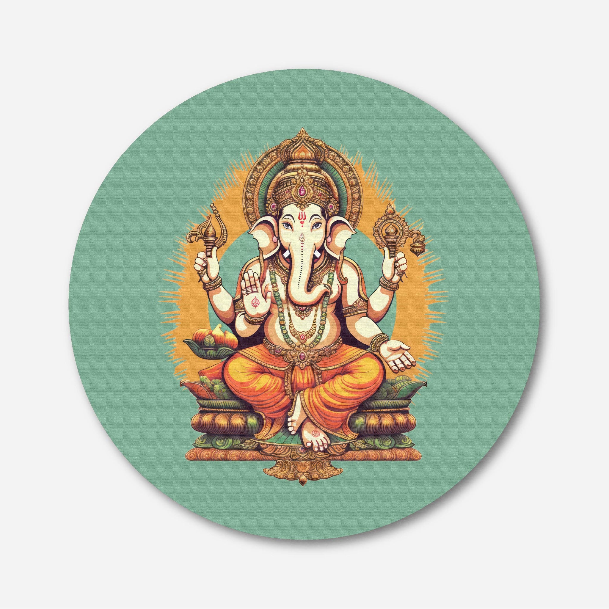 Lord Ganesh Circular Gallery Wrap Canvas Circular Canvas Frame Premium Wall Art Canvas by MeriDeewar