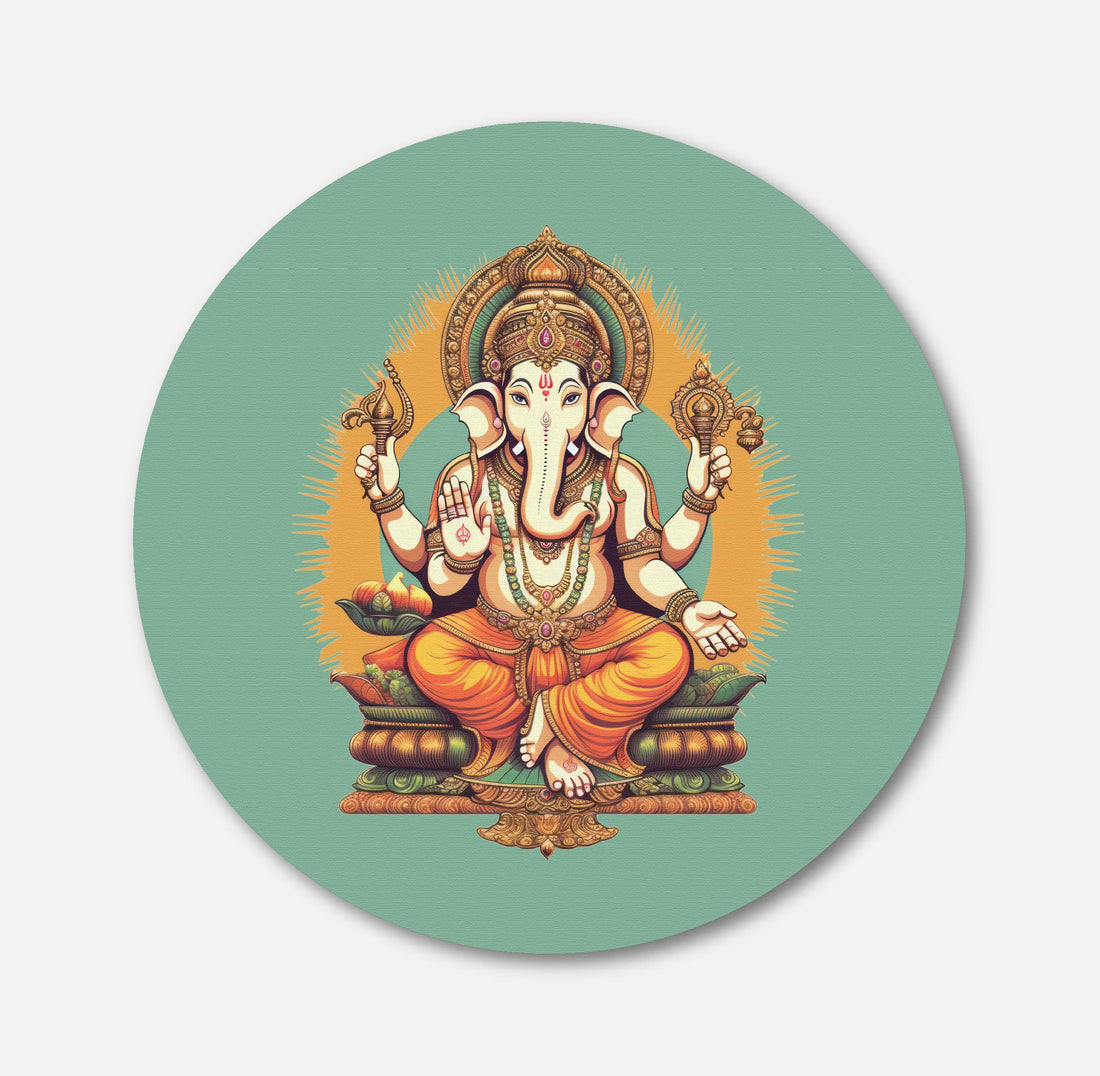 Lord Ganesh Circular Gallery Wrap Canvas Circular Canvas Frame Premium Wall Art Canvas by MeriDeewar