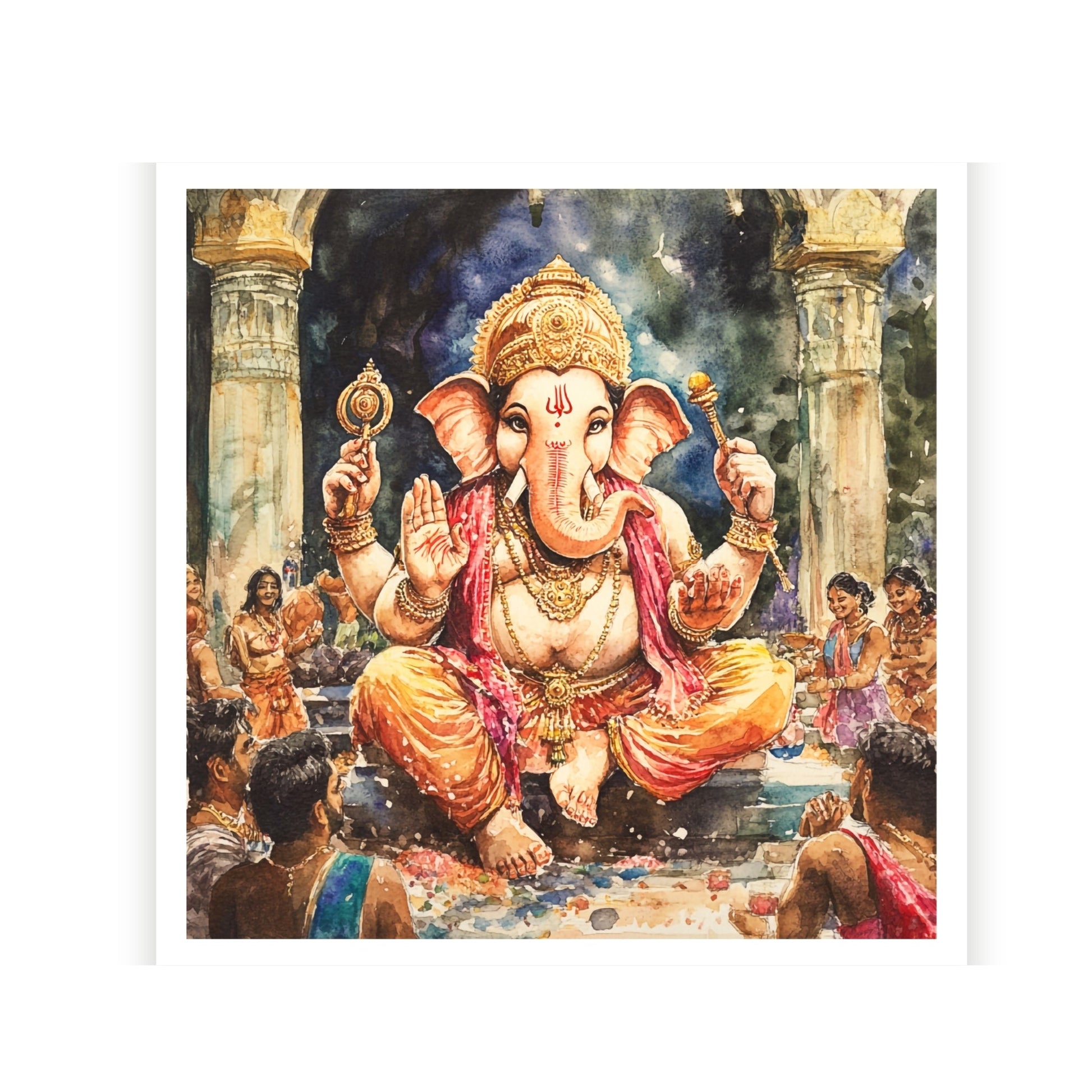 Lord Ganesha is sitting on the throne Painting 1 : 1 Square Premium Wall Art Canvas by MeriDeewar