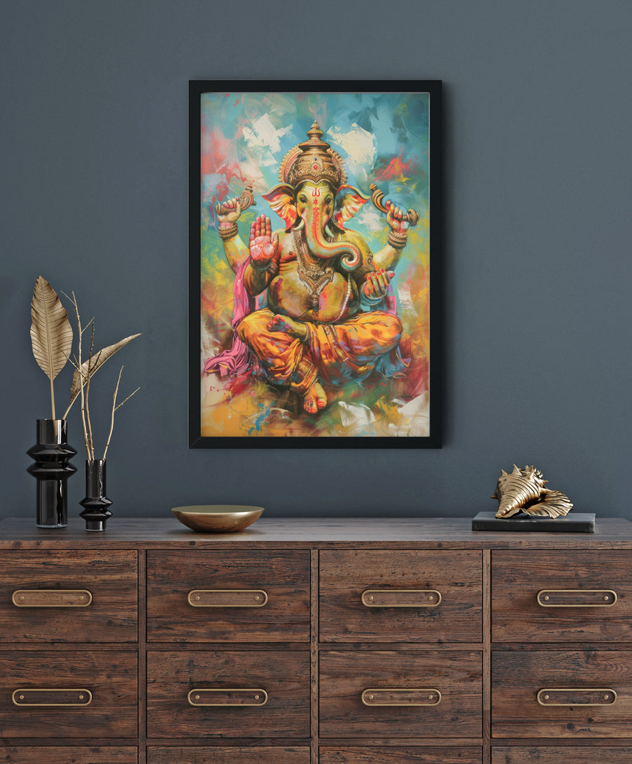 Lord Ganesha painting Premium Wall Art Canvas by MeriDeewar