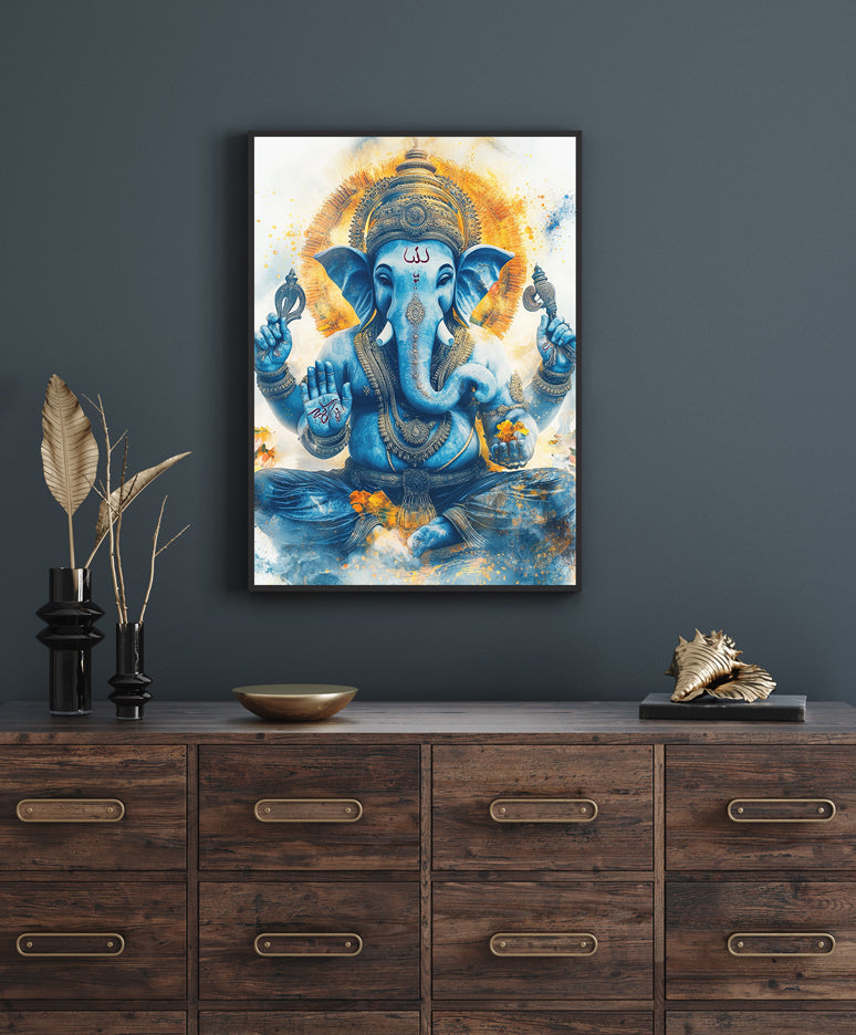 Lord Ganesha Watercolor Painting 3 : 4.2 Vertical Premium Wall Art Canvas by MeriDeewar