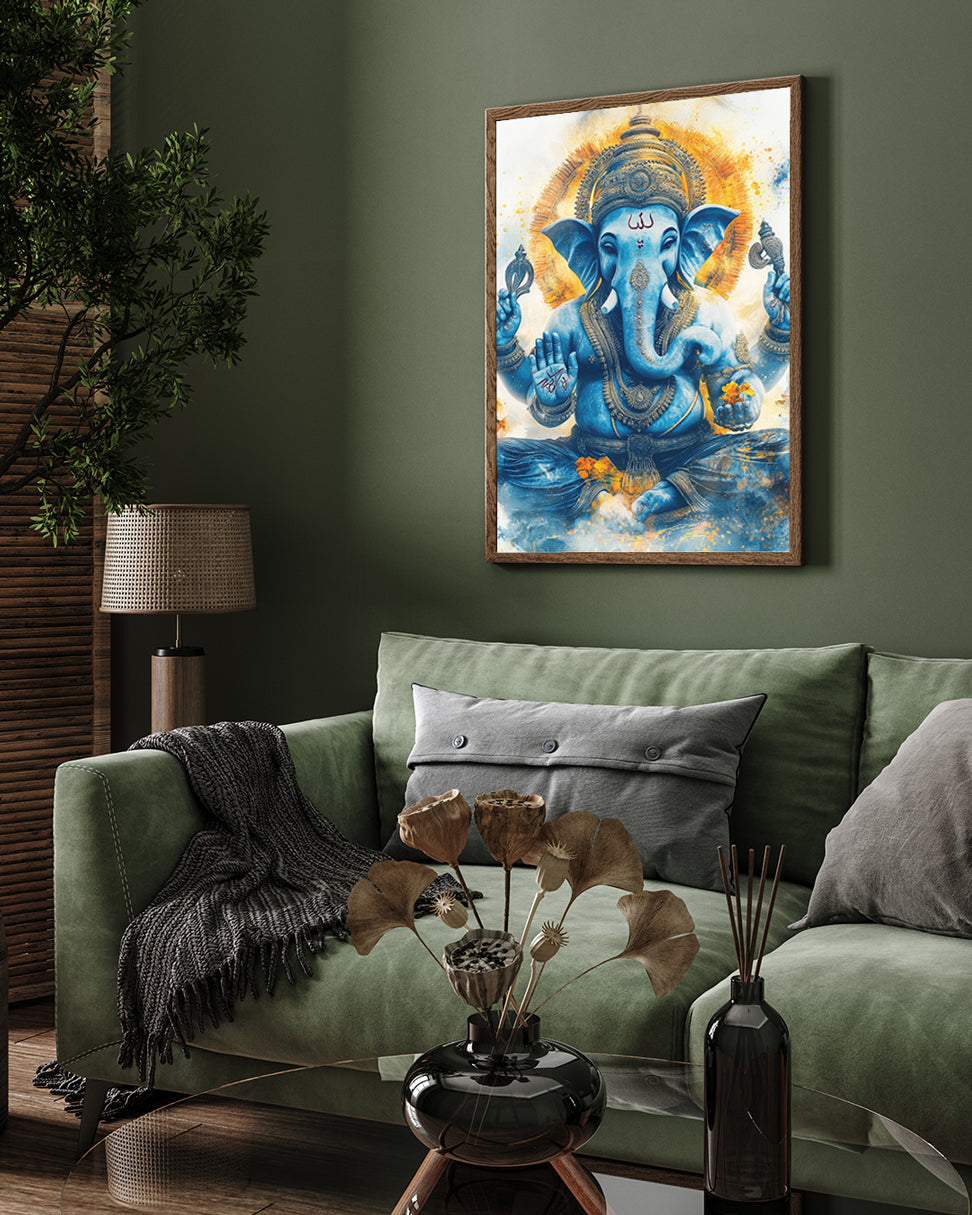 Lord Ganesha Watercolor Painting 3 : 4.2 Vertical Premium Wall Art Canvas by MeriDeewar