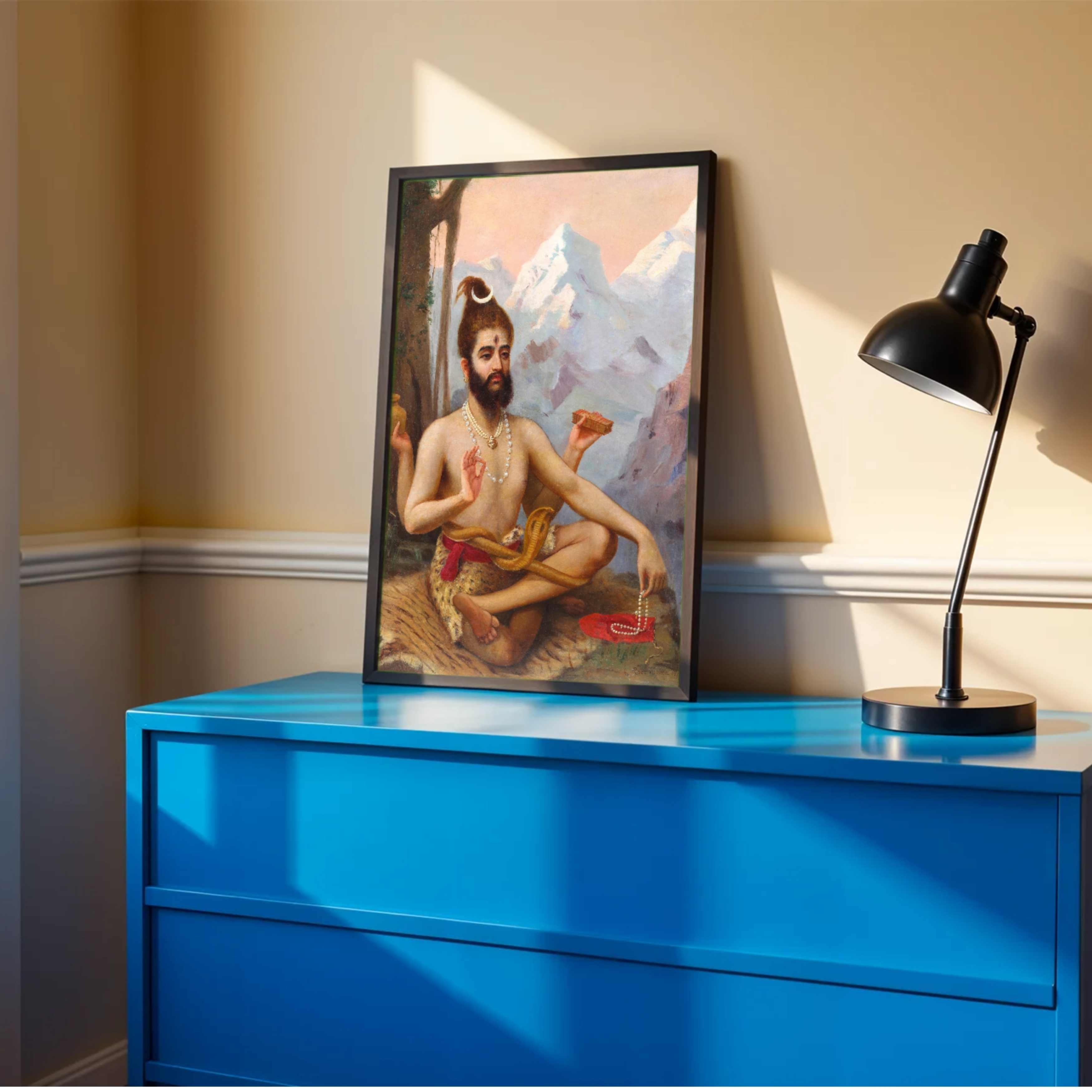 Lord Shiva Dakshinamurthy Painting for Pooja Room | Raja Ravi Varma Spiritual Wall Art 3 : 4 Vertical Premium Wall Art Canvas by MeriDeewar