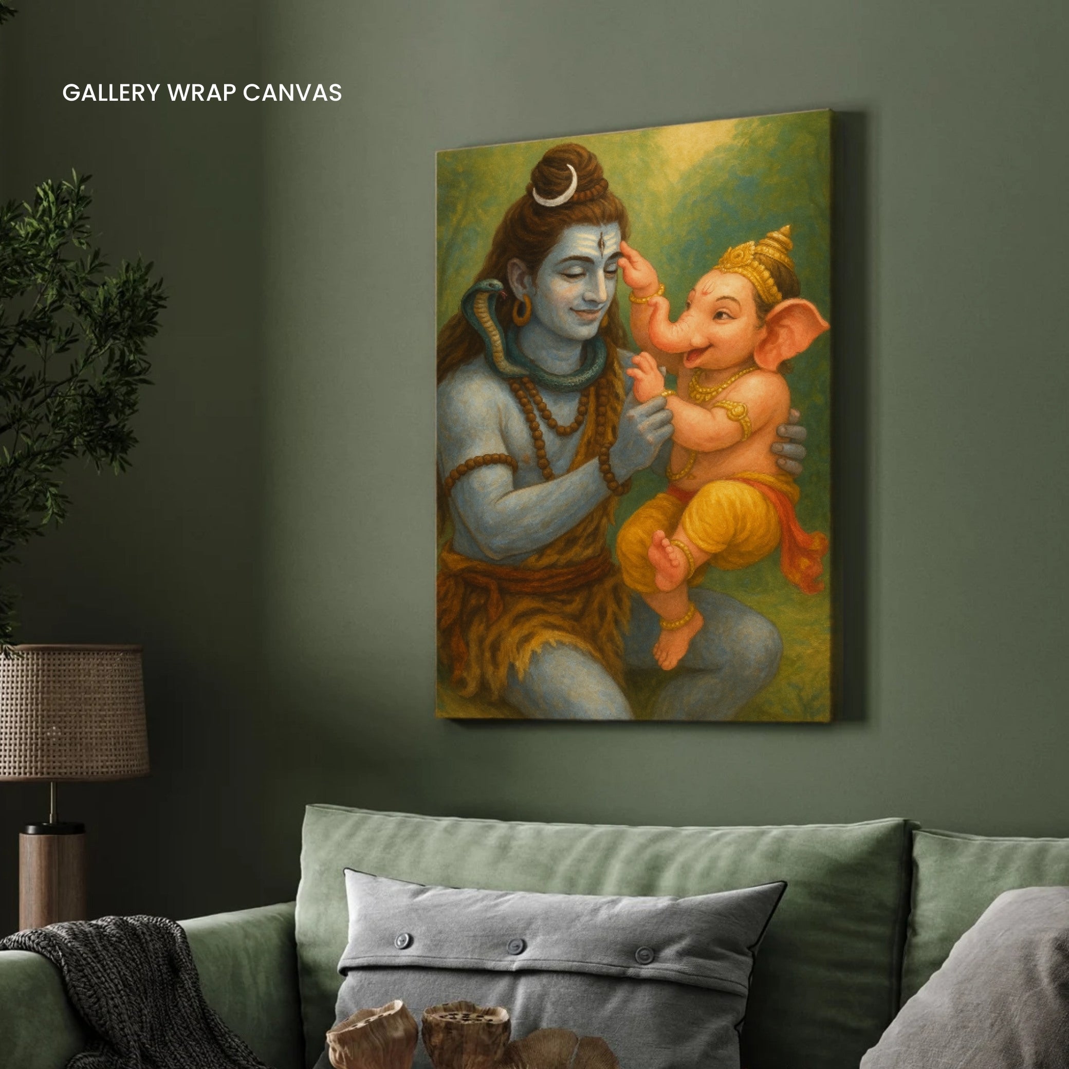 Lord Shiva with Baby Ganesha – Divine Father & Son Spiritual Wall Art 2 : 3 Vertical Premium Wall Art Canvas by MeriDeewar