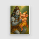 Lord Shiva with Baby Ganesha – Divine Father & Son Spiritual Wall Art 2 : 3 Vertical Premium Wall Art Canvas by MeriDeewar