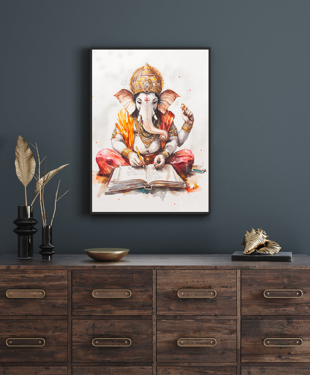 Lord Vighnaharta Ganesha Painting 3 : 4.2 Vertical Premium Wall Art Canvas by MeriDeewar