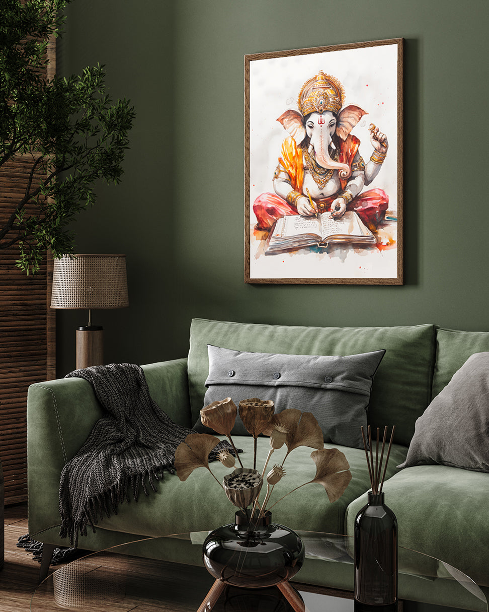 Lord Vighnaharta Ganesha Painting 3 : 4.2 Vertical Premium Wall Art Canvas by MeriDeewar