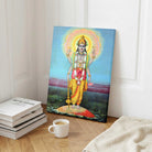 Lord Vishnu Painting for Pooja Room | Raja Ravi Varma Spiritual Wall Art | Hindu God Framed Print 3 : 4 Vertical Premium Wall Art Canvas by MeriDeewar