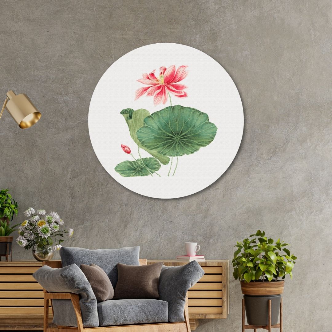 Lotus Flower Circular Canvas Frame Circular Canvas Frame Premium Wall Art Canvas by MeriDeewar