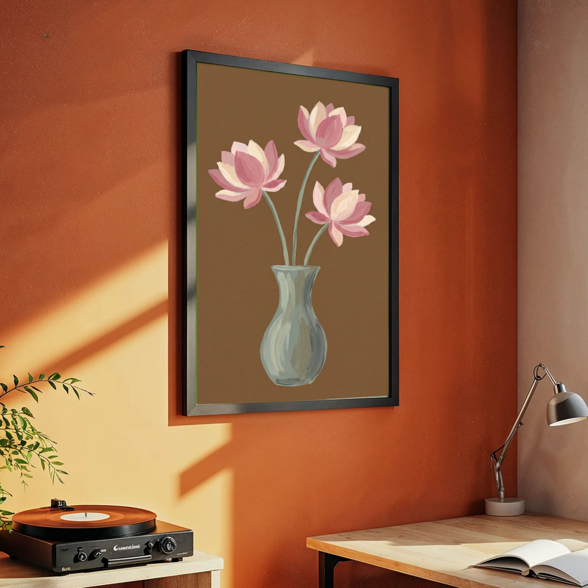 Lotus in Mocha | Modern Minimalist Lotus Flower Still Life Wall Art 3 : 4 Vertical Premium Wall Art Canvas by MeriDeewar