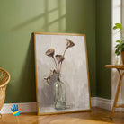 Lotus Pods in a Glass Bottle | Dried Floral Art 2 : 3 Vertical Premium Wall Art Canvas by MeriDeewar