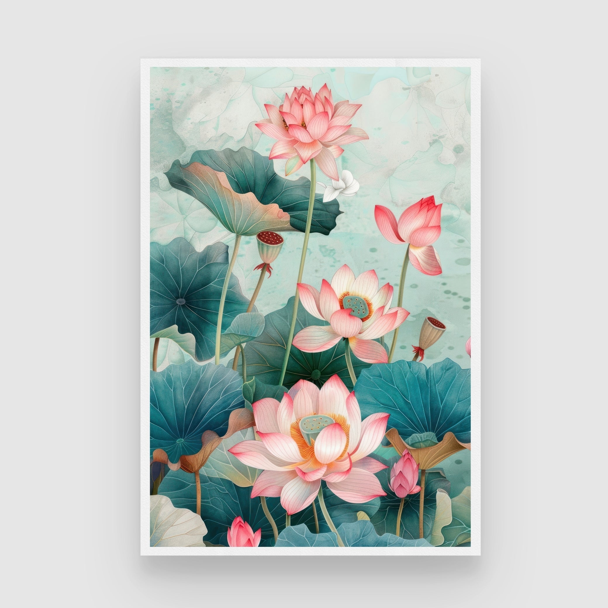 Lotus Serenity – Modern Floral Wall Art Canvas Print 2 : 3 Vertical Premium Wall Art Canvas by MeriDeewar