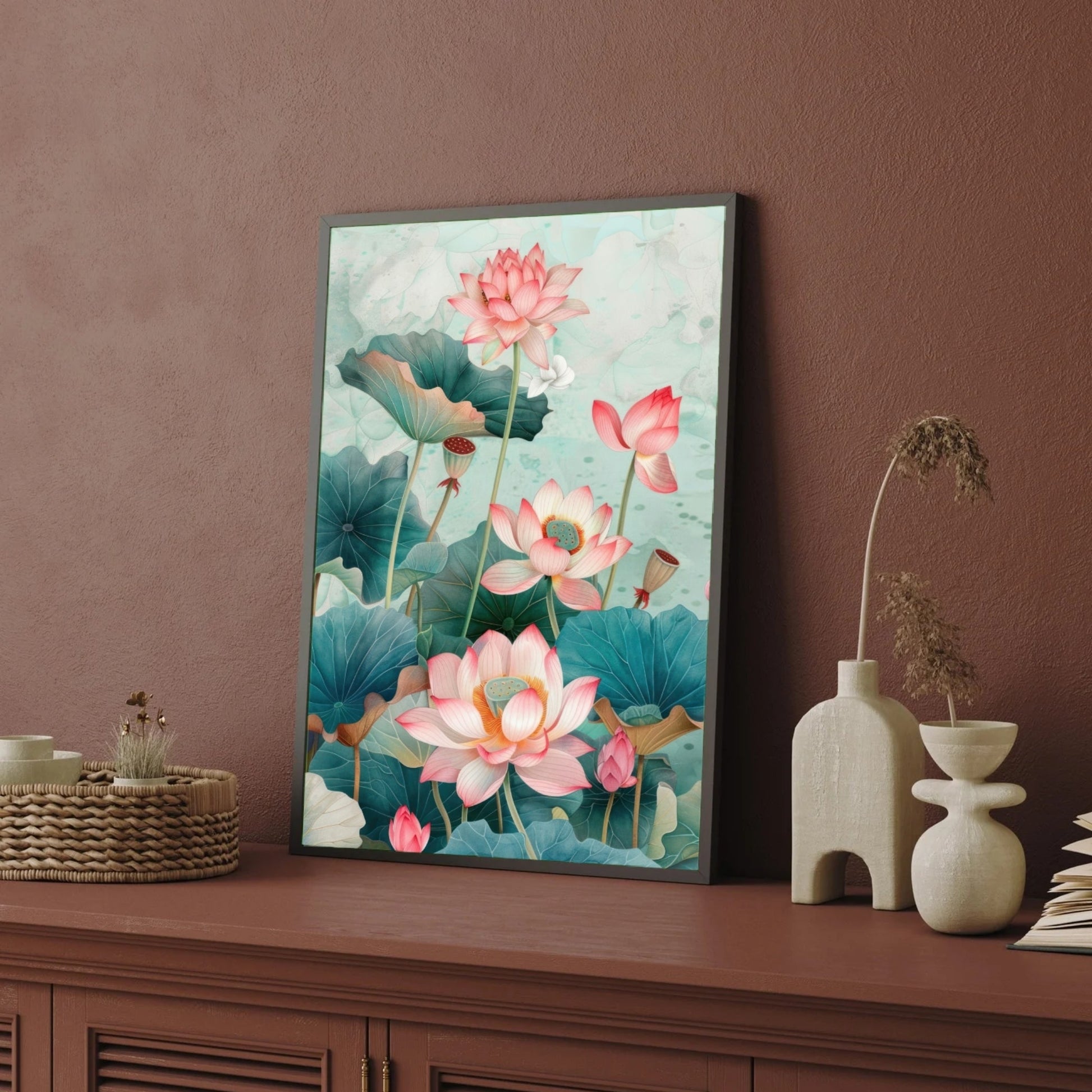 Lotus Serenity – Modern Floral Wall Art Canvas Print 2 : 3 Vertical Premium Wall Art Canvas by MeriDeewar