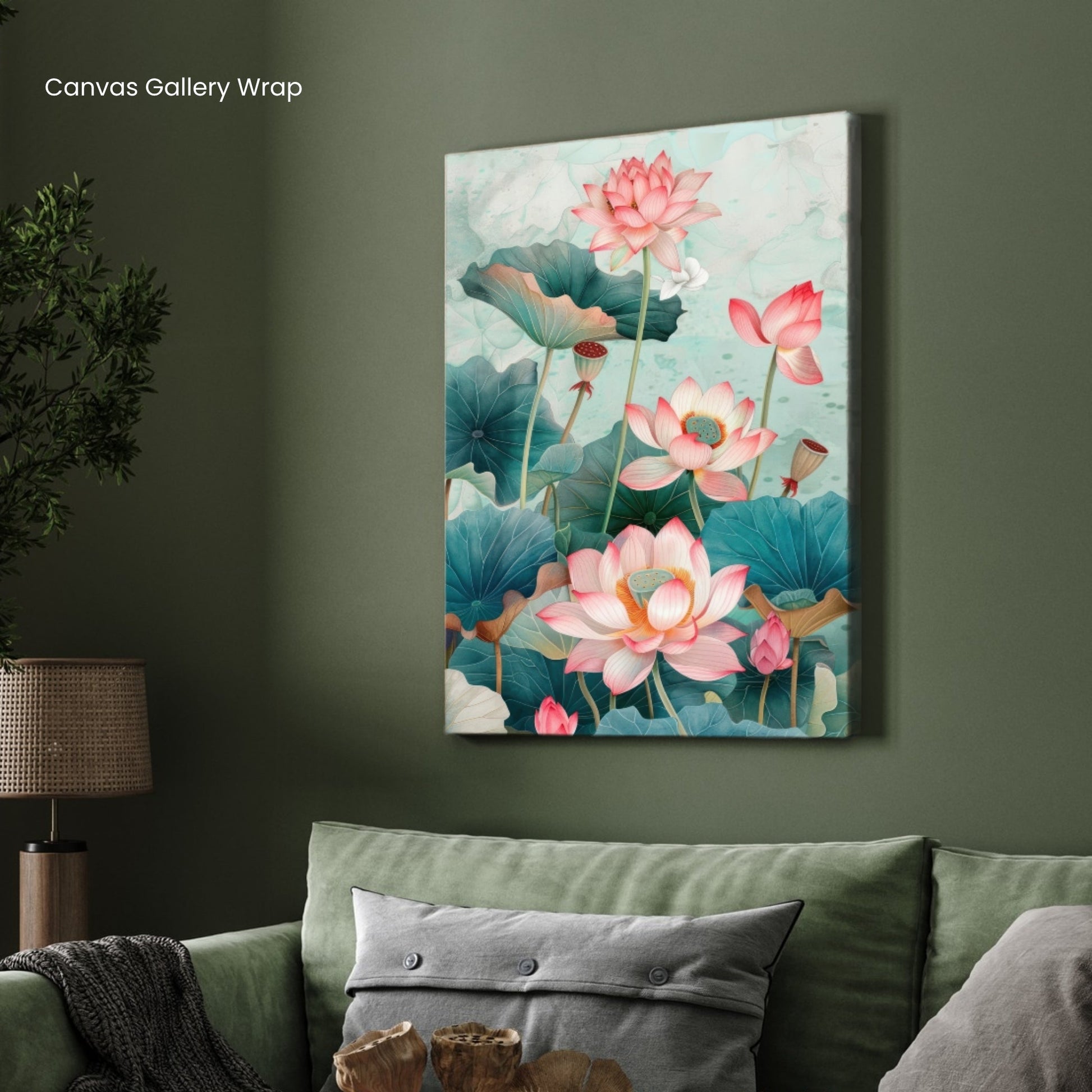 Lotus Serenity – Modern Floral Wall Art Canvas Print 2 : 3 Vertical Premium Wall Art Canvas by MeriDeewar