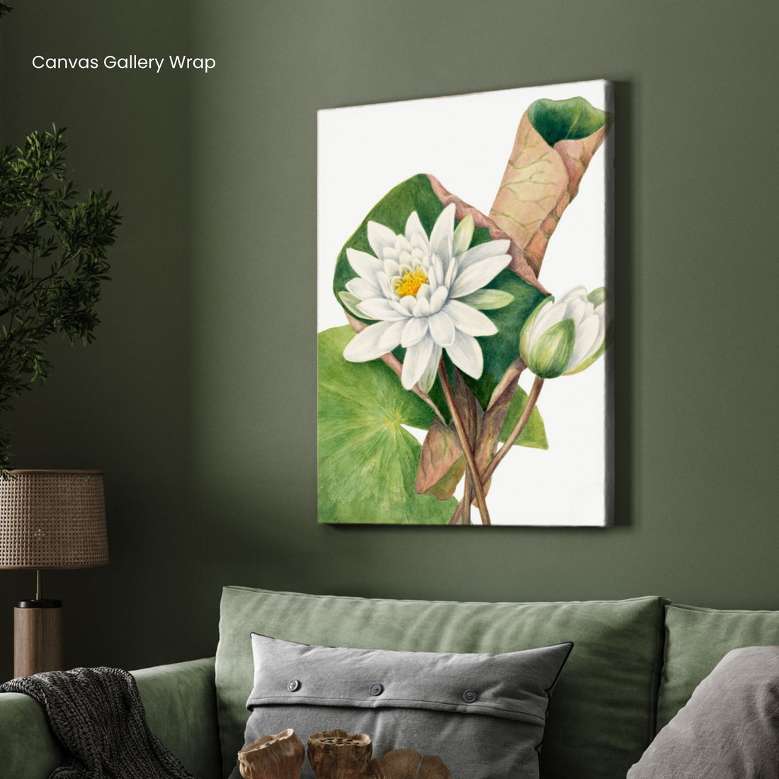 Lotus Serenity – White Lotus Botanical Wall Art Print 2 : 3 Vertical Premium Wall Art Canvas by MeriDeewar