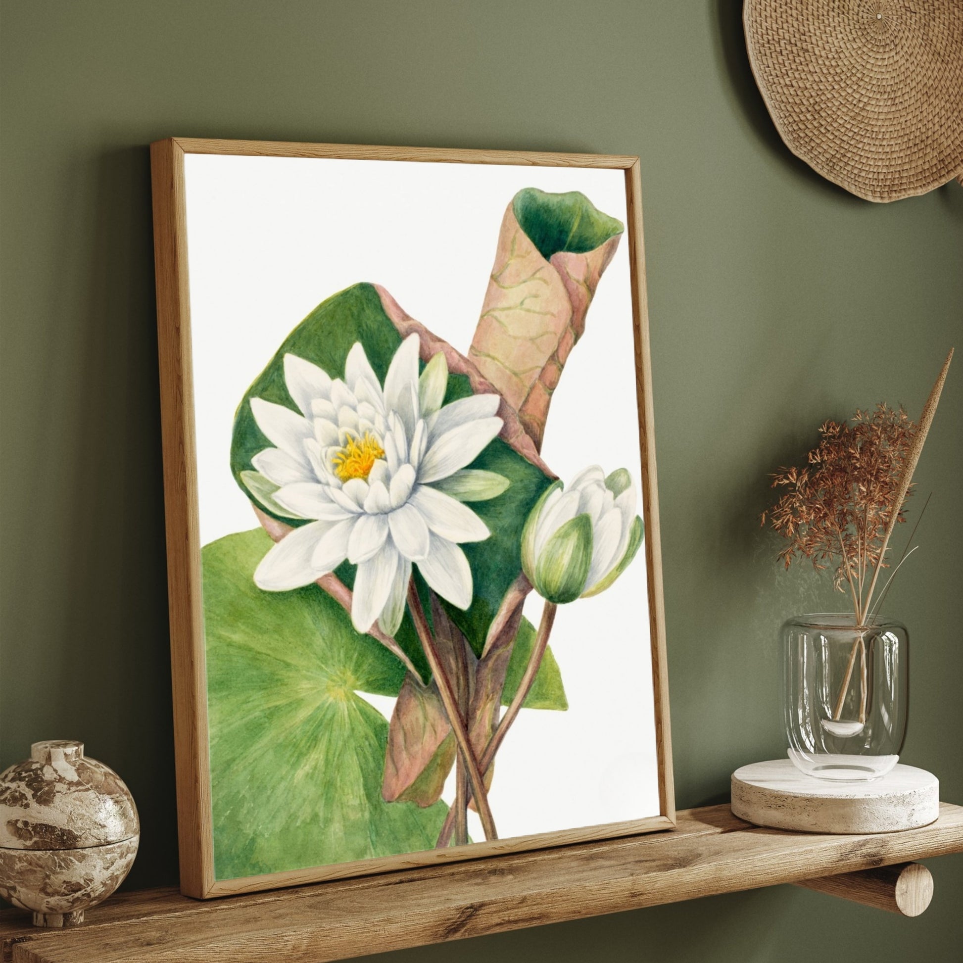 Lotus Serenity – White Lotus Botanical Wall Art Print 2 : 3 Vertical Premium Wall Art Canvas by MeriDeewar