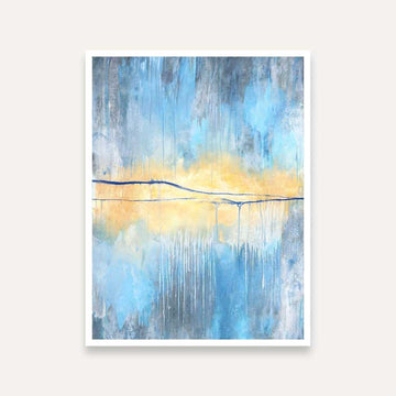 Luxury Abstract Expressionism Atmospheric Blue & Luminous Gold Painting | Vertical Modern Boho White Framed Wall Art 3 : 4 Vertical Premium Wall Art Canvas by MeriDeewar