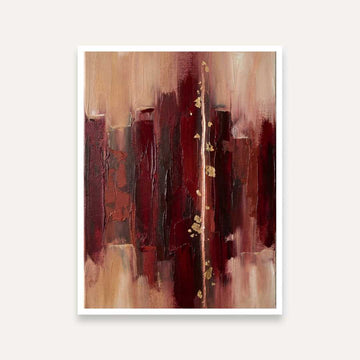 Luxury Abstract Expressionism Burgundy & Gold Leaf Painting | Vertical Modern Boho White Framed Wall Art 3 : 4 Vertical Premium Wall Art Canvas by MeriDeewar