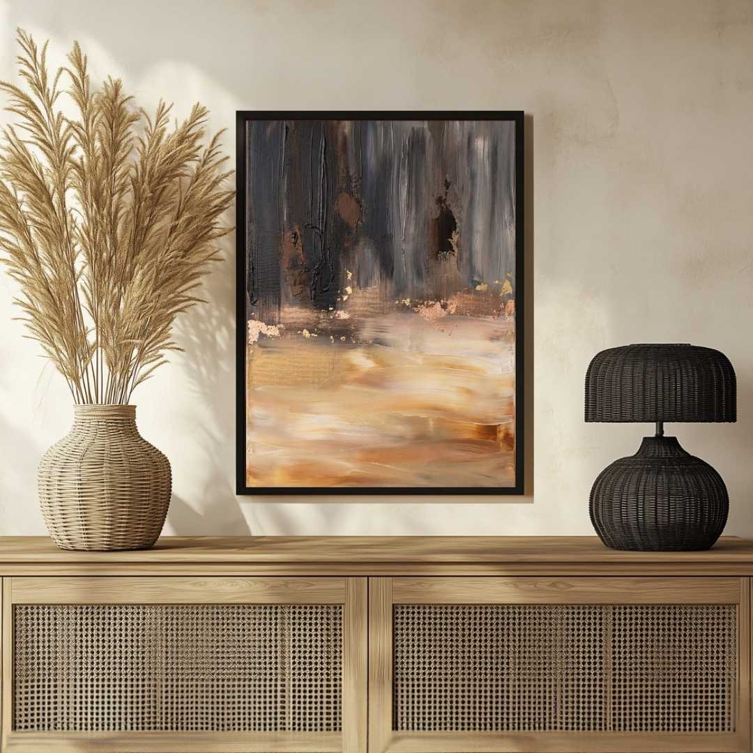 Luxury Abstract Expressionism Earth & Charcoal Painting | Vertical Modern Boho White Framed Wall Art 3 : 4 Vertical Premium Wall Art Canvas by MeriDeewar