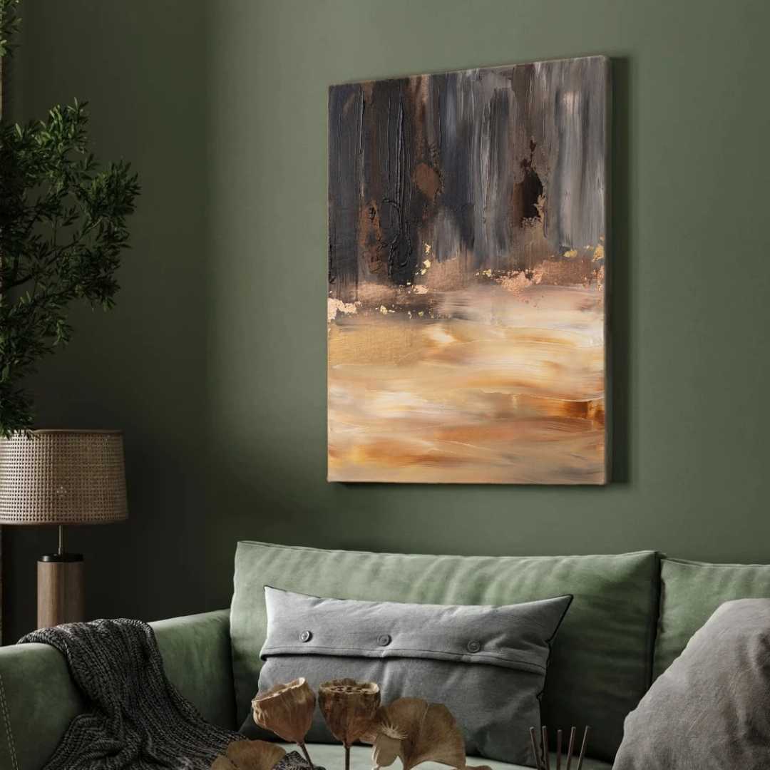 Luxury Abstract Expressionism Earth & Charcoal Painting | Vertical Modern Boho White Framed Wall Art 3 : 4 Vertical Premium Wall Art Canvas by MeriDeewar