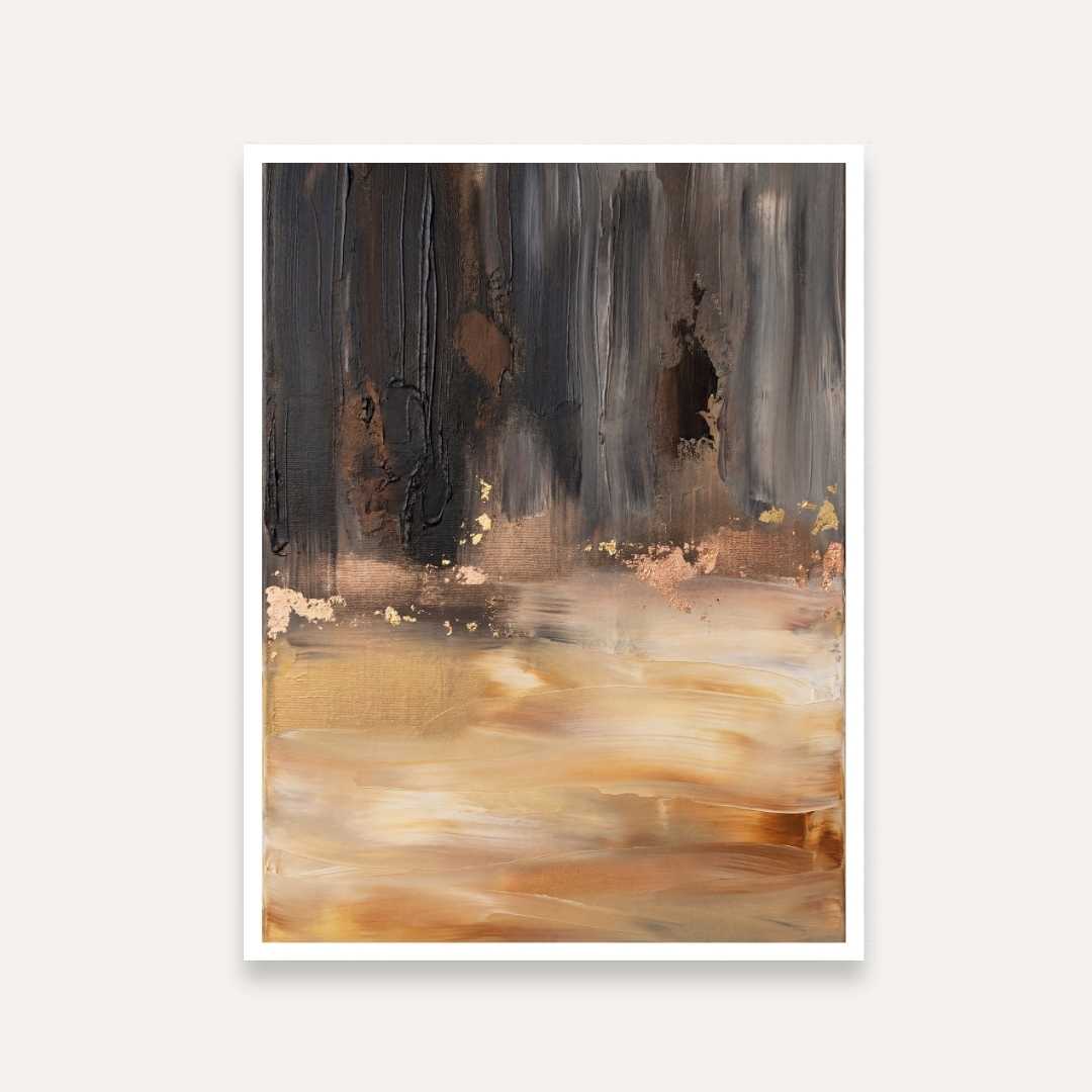 Luxury Abstract Expressionism Earth & Charcoal Painting | Vertical Modern Boho White Framed Wall Art 3 : 4 Vertical Premium Wall Art Canvas by MeriDeewar