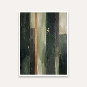 Luxury Abstract Expressionism Forest Green & Gold Leaf Painting | Vertical Modern Boho White Framed Wall Art 3 : 4 Vertical Premium Wall Art Canvas by MeriDeewar