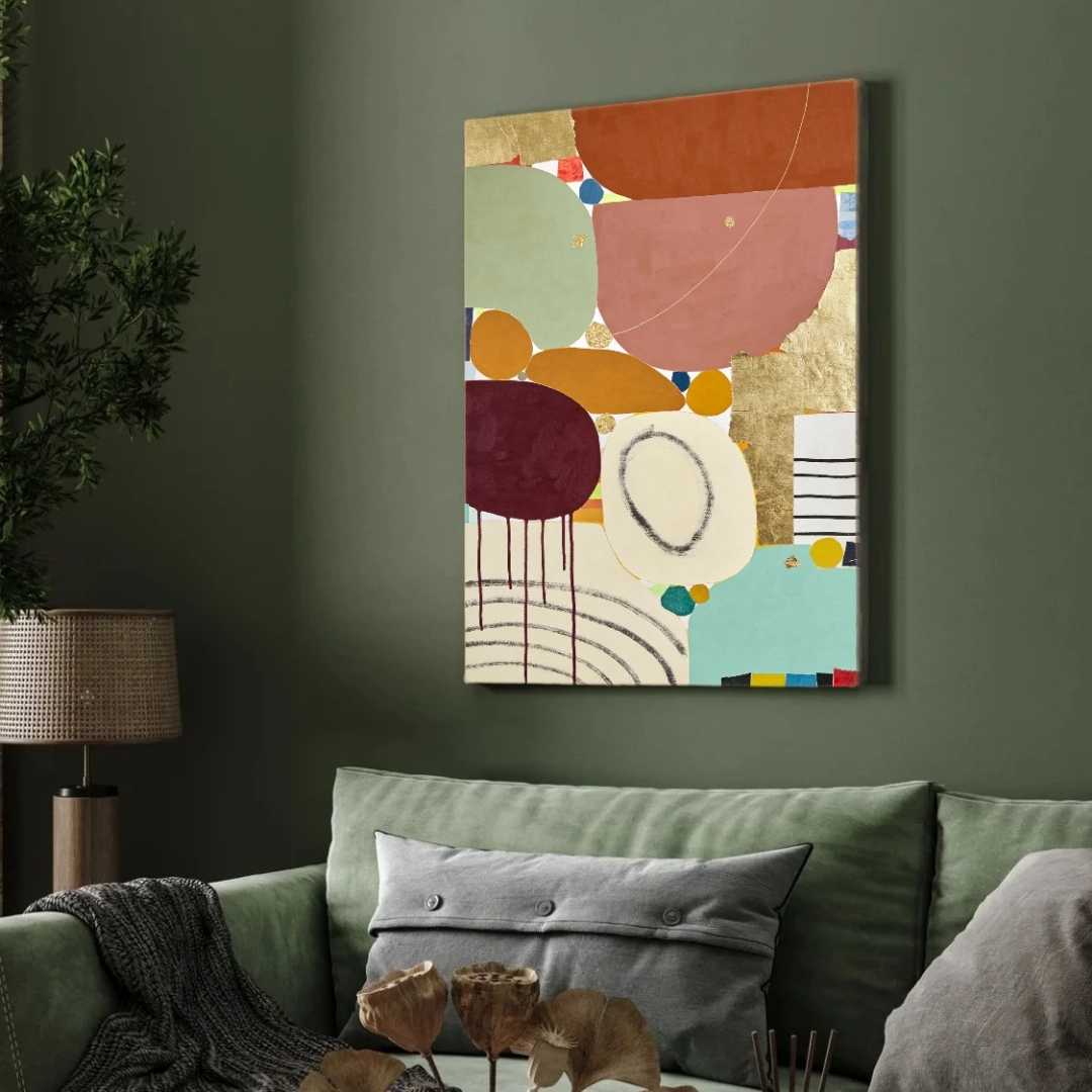 Luxury Abstract Expressionism Multi-Shape Earth Tone Collage Painting | Vertical Modern Boho White Framed Wall Art 3 : 4 Vertical Premium Wall Art Canvas by MeriDeewar