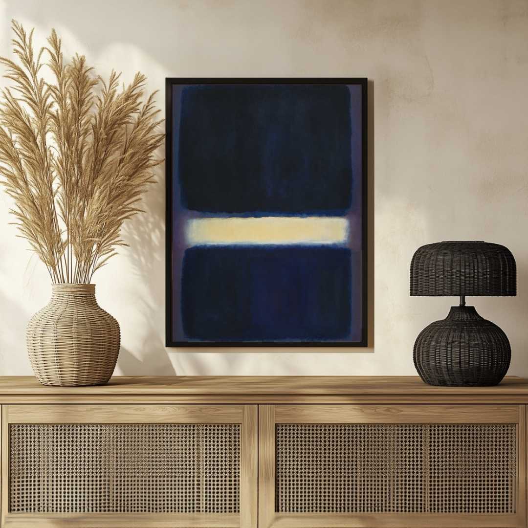 Luxury Abstract Expressionism Navy & Luminous Gold Color Field Painting | Vertical Modern White Framed Wall Art 3 : 4 Vertical Premium Wall Art Canvas by MeriDeewar