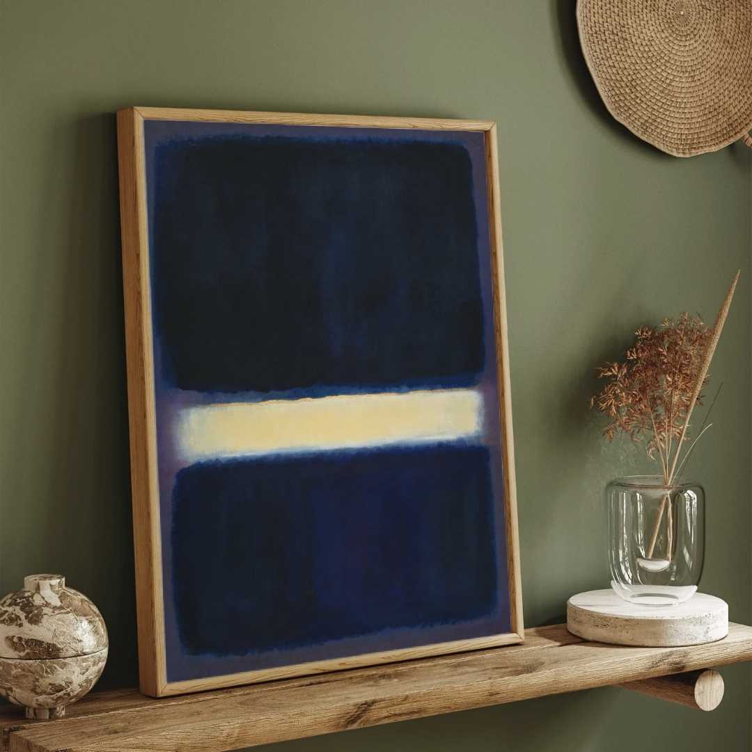 Luxury Abstract Expressionism Navy & Luminous Gold Color Field Painting | Vertical Modern White Framed Wall Art 3 : 4 Vertical Premium Wall Art Canvas by MeriDeewar