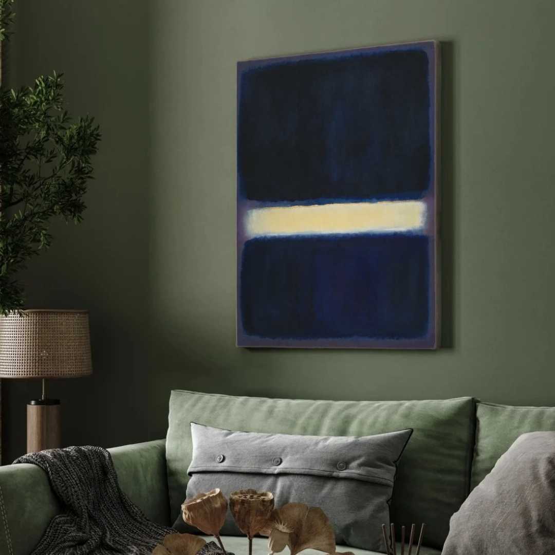 Luxury Abstract Expressionism Navy & Luminous Gold Color Field Painting | Vertical Modern White Framed Wall Art 3 : 4 Vertical Premium Wall Art Canvas by MeriDeewar