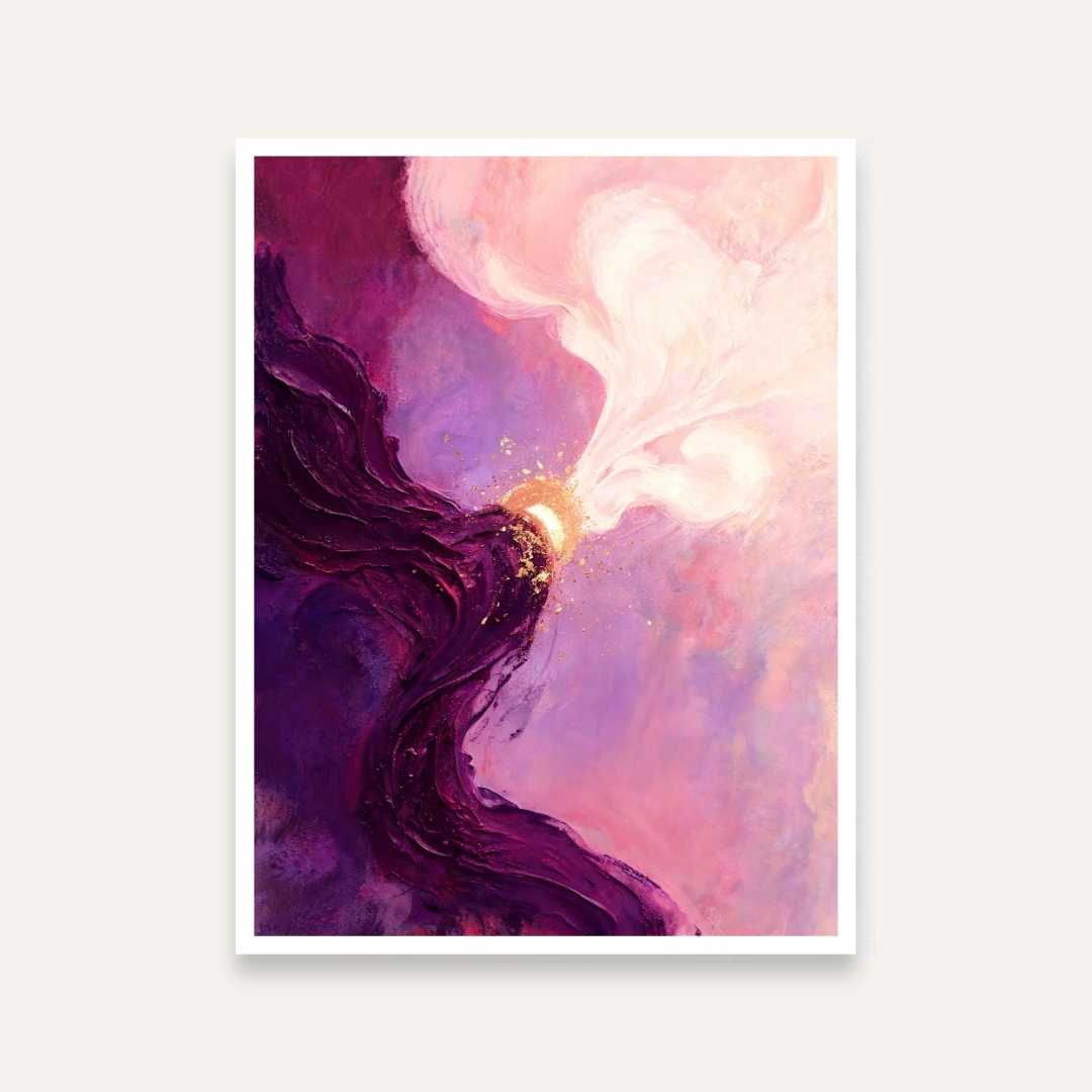 Luxury Abstract Expressionism Plum Purple & Blush Pink Cosmic Painting | Vertical Modern Boho White Framed Wall Art 3 : 4 Vertical Premium Wall Art Canvas by MeriDeewar