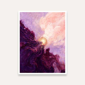 Luxury Abstract Expressionism Plum Purple & Gold Celestial Sun Painting | Vertical Modern Boho White Framed Wall Art 3 : 4 Vertical Premium Wall Art Canvas by MeriDeewar
